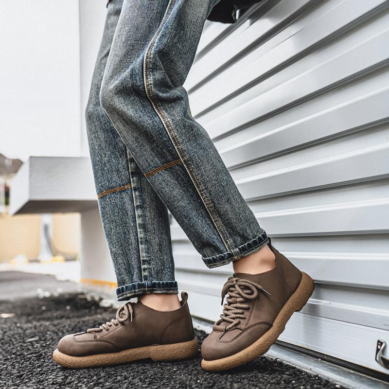 Men’s Retro Boots Shoes Fashion Casual Driving Shoes Black Khaki Wide Head Shoes Plus Size