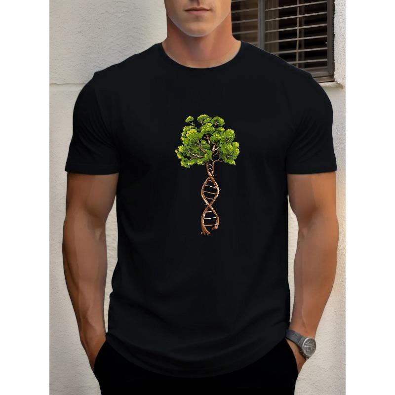 Men's Tree Graphic Casual T-Shirt - Summer Short Sleeve Round Neck Tee with Nature & Science Fusion Design, Breathable Regular Fit for Casual Attire