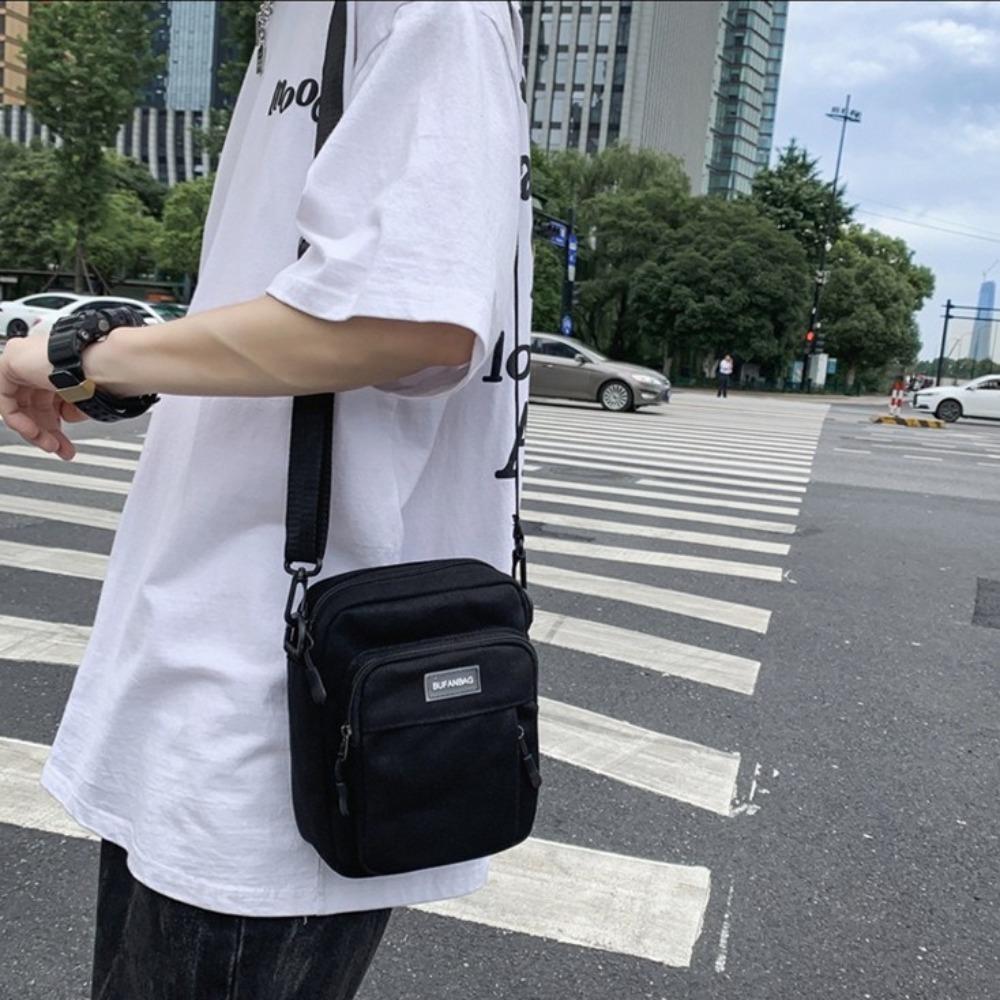 Square Men's Shoulder Bag Large Capacity Sports Phone Bag Lightweight Canvas Crossbody Bag  Female