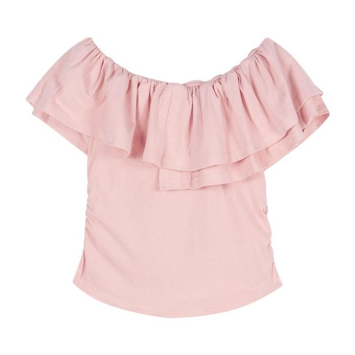 Niche Spice Girl Shoulder Pure Desire Short Sleeve T-Shirt Women's Summer Lotus Leaf Temperament Design Sexy Short Top