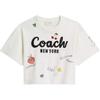 Sketch Print Cotton Short Sleeve Top Women Tops White CAY60-Y05