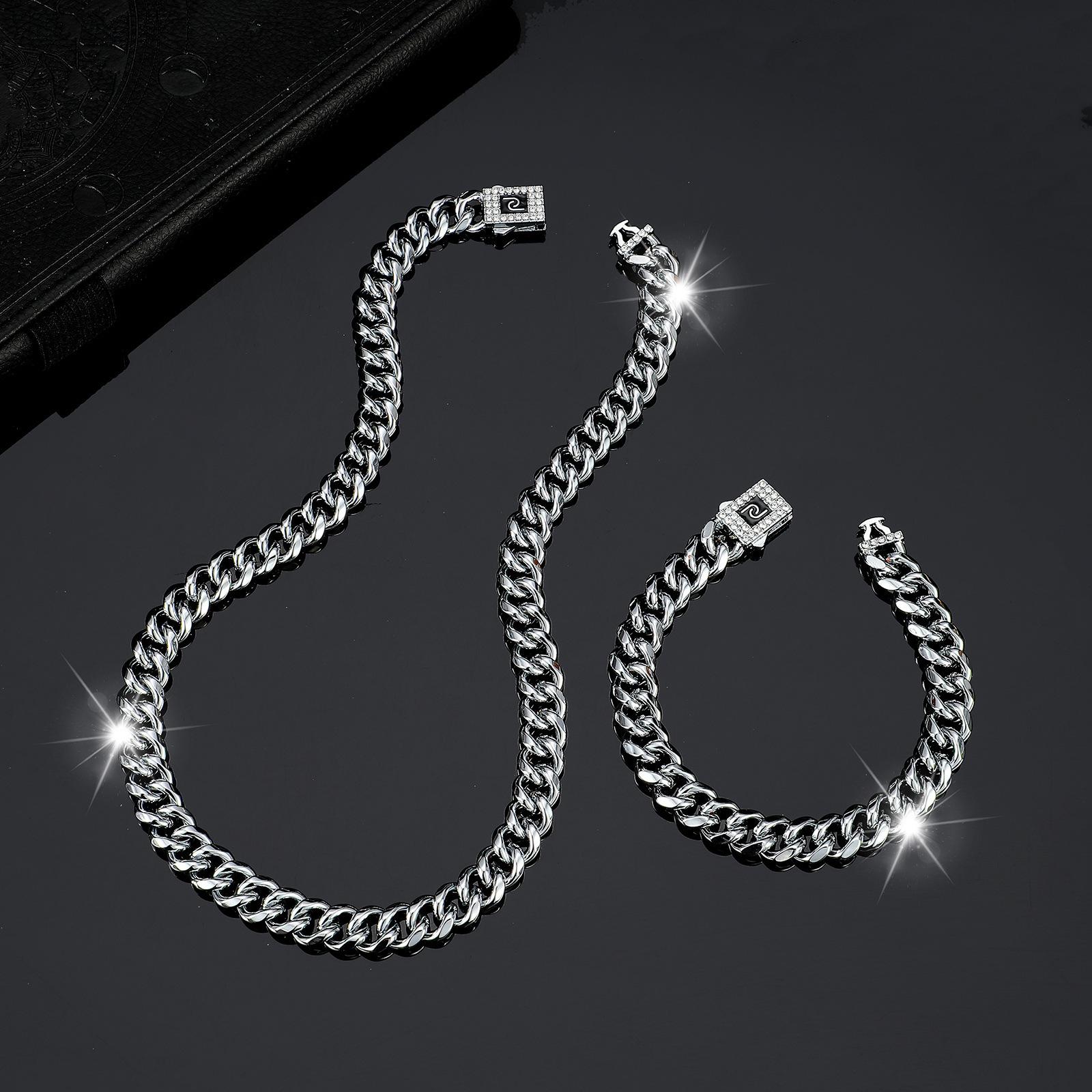 

Ювелирные изделия Личность Полностью бриллиантовое ожерелье Ожерелье Модный мужской Модный женский Хип-хоп Кубинское ожерелье Браслет Набор 45cm+21cm