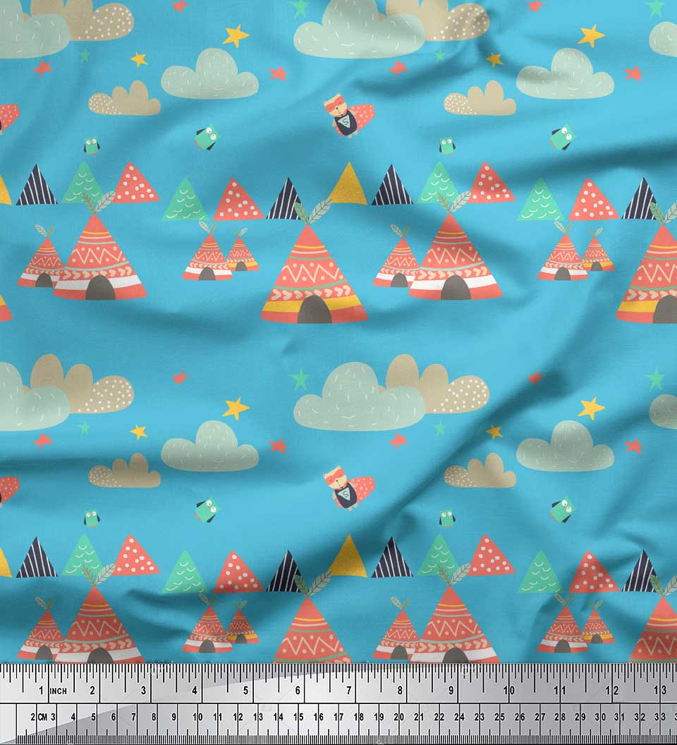 

Soimoi Brown Японська креп-атласна тканина Tribal Hut, Тканина з природним принтом у вигляді зірок і хмар, 1 метр 42 дюйма 42 Inch Wide - Poly Crepe синій