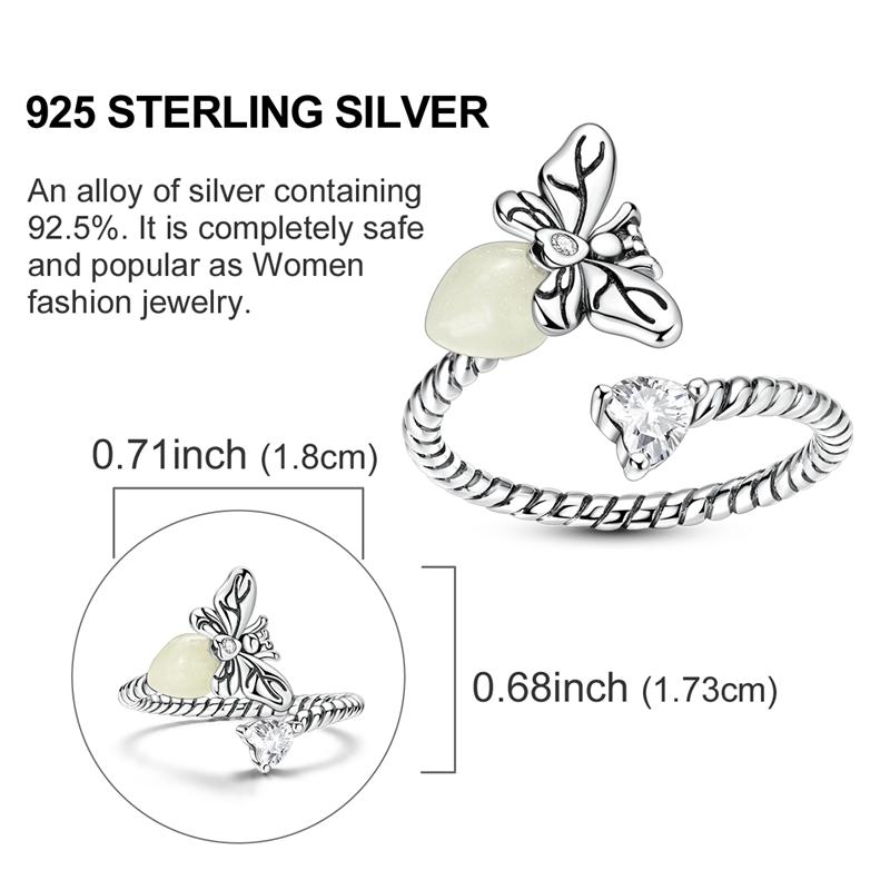 Original 925 Silver Ring Sparking Bear Bow Wing Rose Open Rings for Women Girls Jewelry Birthday Anniversary Engagement Gifts