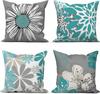 4Pcs Blue Gray Floral Cushion Covers, Modern Daisy & Leaf Print Pillow Cases For Sofa Bedroom Living Room Decor 45X45Cm
