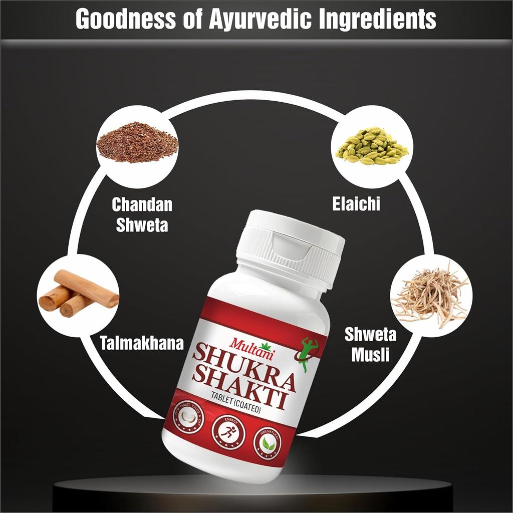 Multani Shukra Shakti 100 Tablets Ayurvedic Herbal Wellness Tablets with Shweta Musli Safed Musli Talmakhana Lauh Bhasma