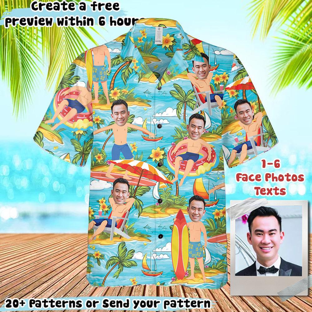 Cămăși Hawaiian Cartoon cu Fotografie Personalizată Cămăși cu Față Personalizată Model Tropical Pentru Bărbați Femei Cadou de Zi de Naștere Petrecere Burlaci
