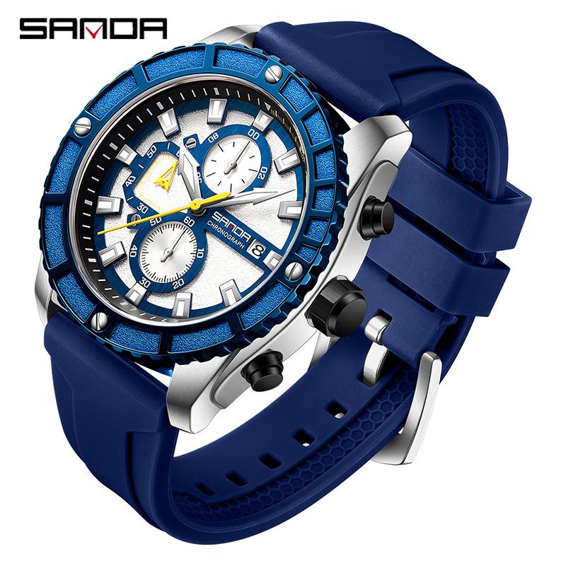 Sanda Men's Quartz Chronograph Fashion Watch with Three-Eye Dial and Calendar