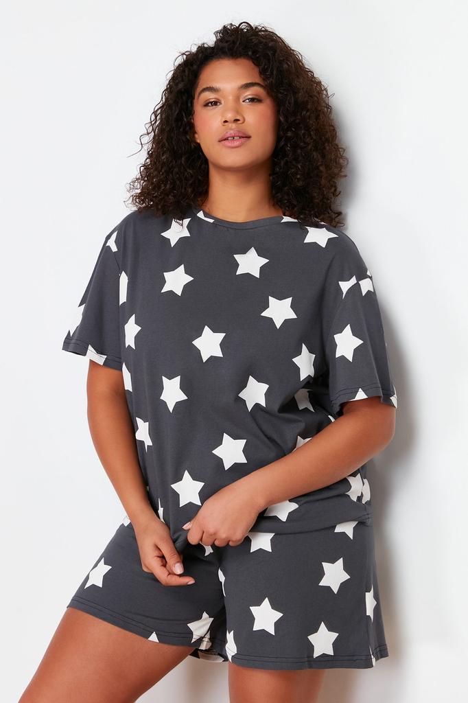 Women's Style Plus Size Lilac Star Printed Knitted Pajama Set