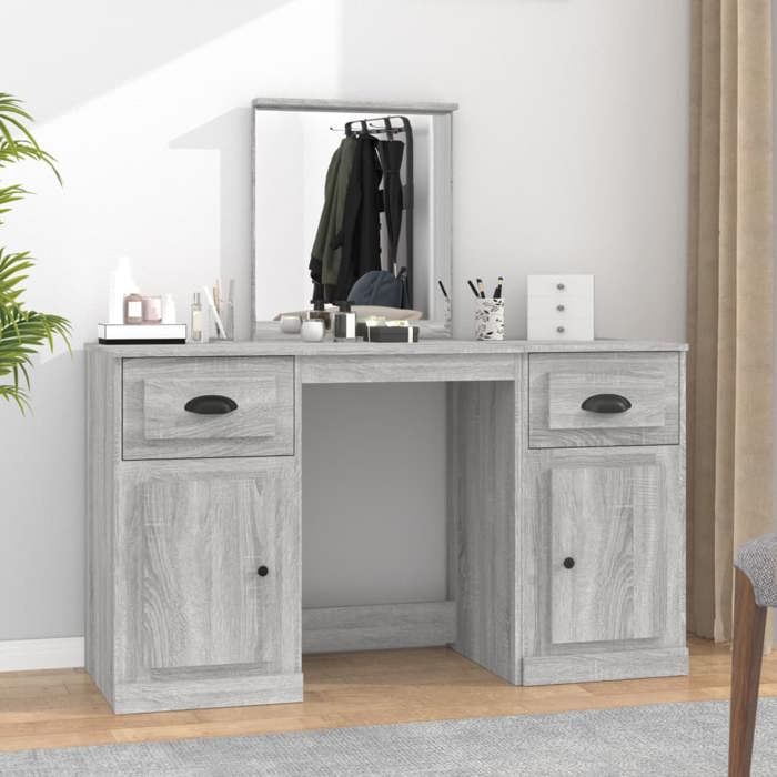 VidaXL Coiffeuse avec Miroir, Table de Maquillage avec Rangement, Coiffeuse de Cosmétique Chambre à Coucher, Moderne, Sonoma 3185341