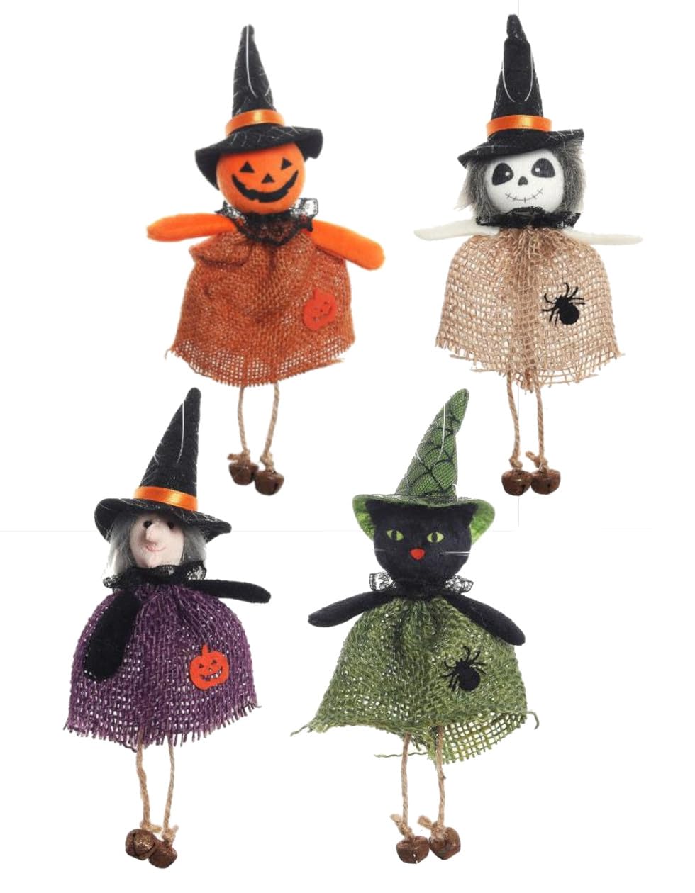 

Set of 4 Halloween Hanging Dolls: Witch, Black Cat, Pumpkin, Ghost, Decoration, Interior Decor, Plush Toy Figure, Cute Doll, Craft Object
