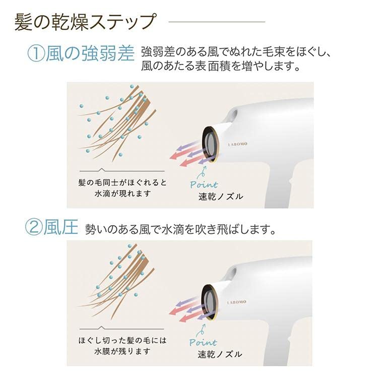 Art Nature LABOMO Moisturizing Hair Dryer, Nanoe, High Penetration, Ion, Mineral Negative Ions, 1200W