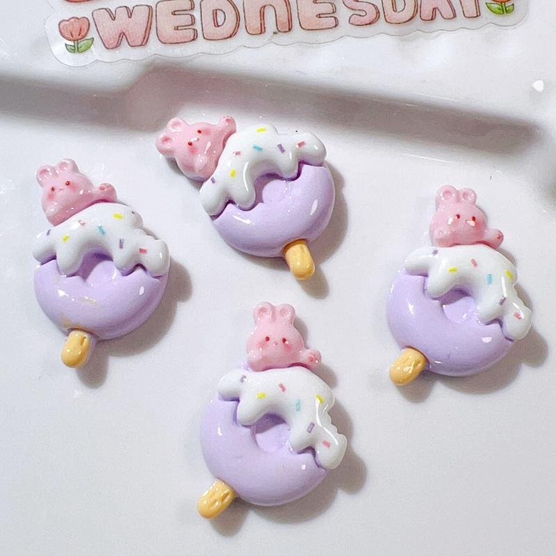 10 Stück Neue Süße Harz Mini Cartoon Kaninchen Eis am Stiel Serie Flache Rückseite Maniküre Teile Verzierungen Für Haarspangen Zubehör