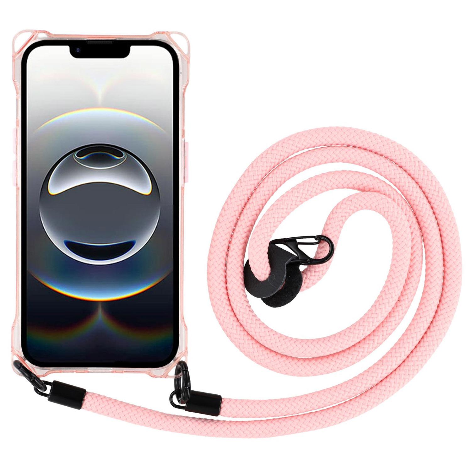 

For iPhone 16e Phone Case Four Corner Drop-Proof TPU Back Cover with Long Strap Transparent