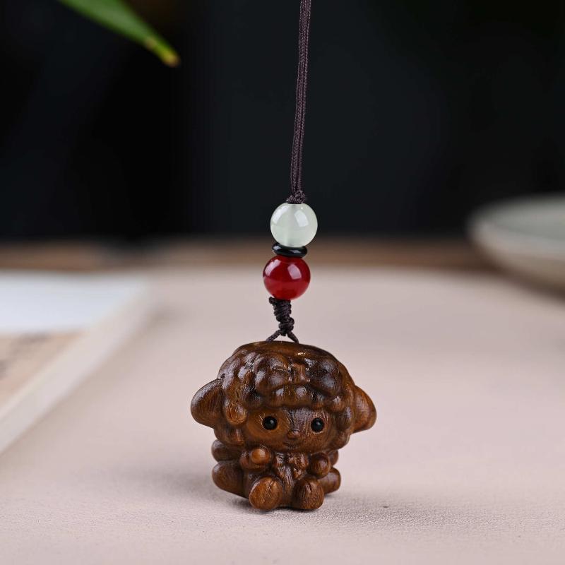 Cute Sheep Goat Shape Charm Diy Making Accessories Jewelry Findings Keychain Components Wood Car Keyring Sandalwood Keychains