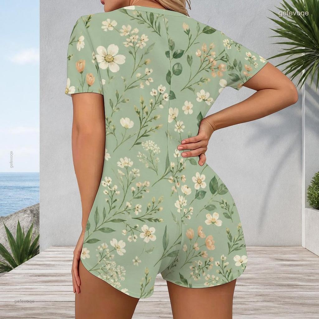 Womens V Neck Short Sleeve Plus Size One Piece Jumpsuit Garment