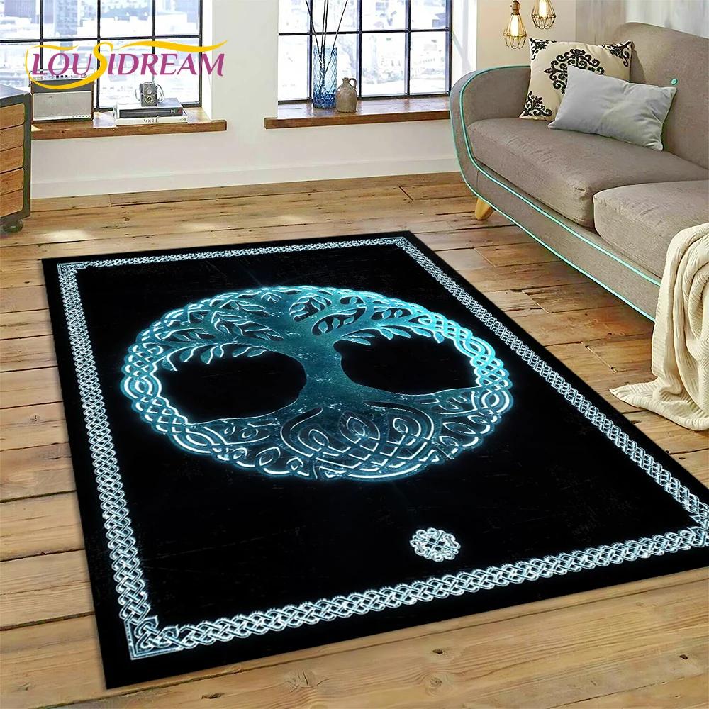 Doğa Yaşam Ağacı İskandinav Mitolojisi Yggdrasil Halı Kilim Ev Oturma Odası Yatak Odası Kanepe Kapı Paspası Dekor, Çocuk Kaymaz Zemin Paspası