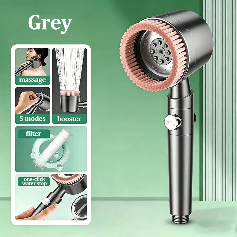 High Pressure Handheld Shower Head 5 Modes Soft Brush Design Filtered Skin Care Massage Household Bathroom Shower Sprayer