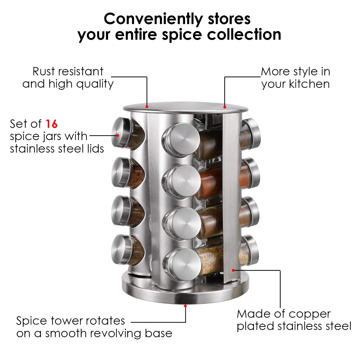 

16Pcs Clear Glass Spice Jar Set with 360 Degree Rotating Base Kitchen Condiment Container (BPA Free,No FDA) Type A