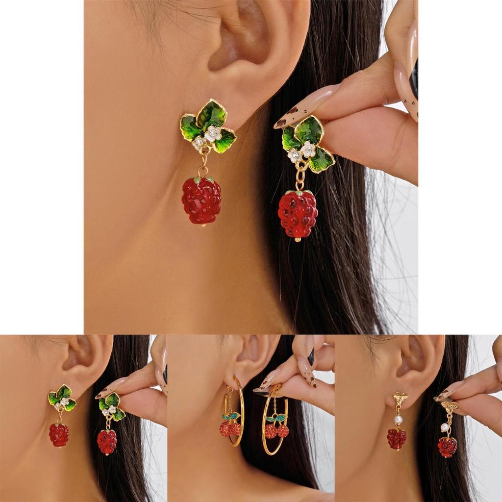 Christmas Strawberry Pendant Earrings With Zinc Alloy Dangle For Women And Men