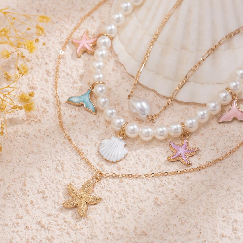 Conch Shell Multilayer Necklace Pearl Shell Clavicle Necklace Trendy Clavicle Chain Women  Ladies