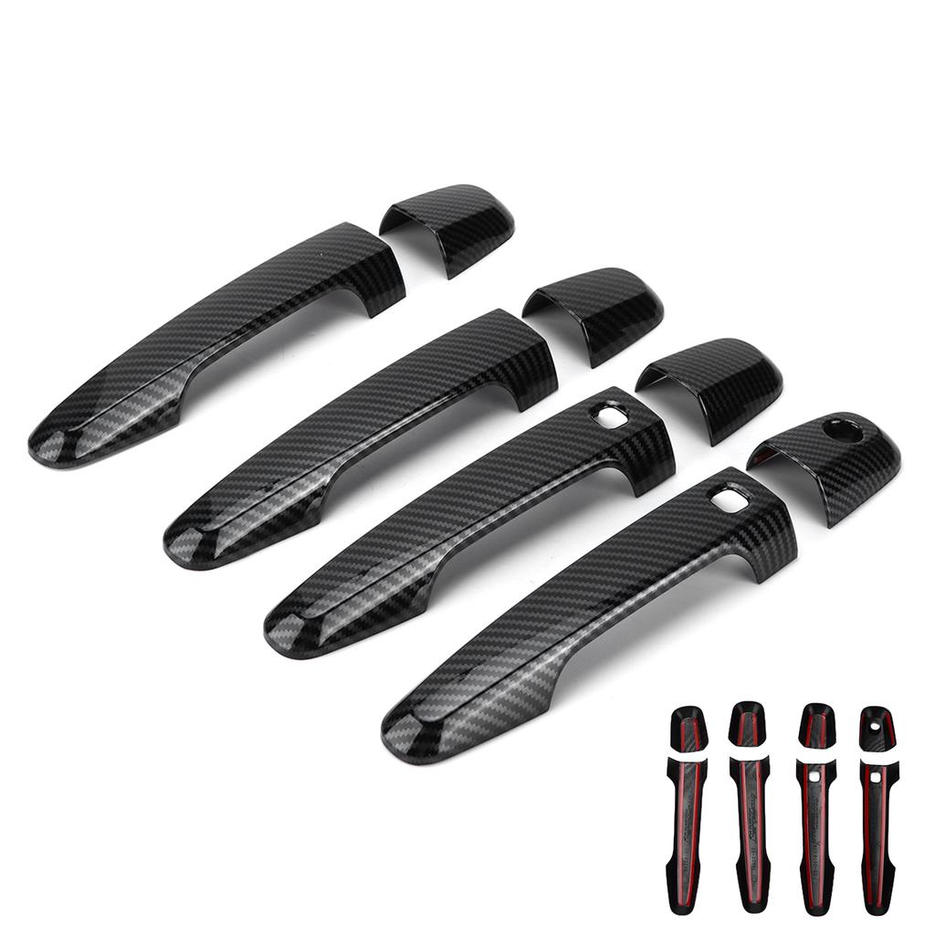 8PCS/Set Car Exterior Door Handle Trim Replacement for Mitsubishi Pajero/Montero/Shogun Sport 2019‑2021Carbon Fiber Style