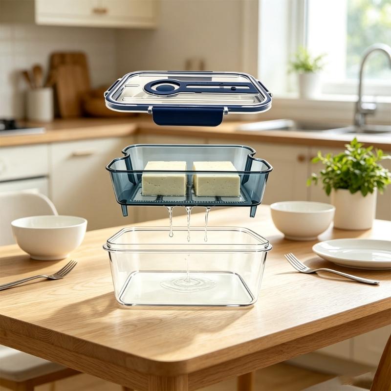 Vegetable Storage Box with Inner Drain Basket and Clip Lid for Washing, Draining, and Organized Fridge Prep Area