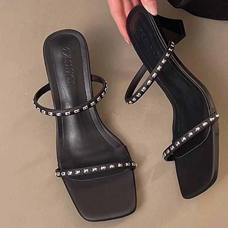 

Fashion Women s Rivet Platform Slippers Square Toe High Heeled Sandals for Ladies Summer Luxury Weightlight Non Slip Slippers Mujer 40