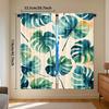 2pcs Tropical Green Leaf Curtains - Semi-Sheer Polyester, Watercolor-Inspired Hawaiian Style, Rod Pocket Drapes for Living Room