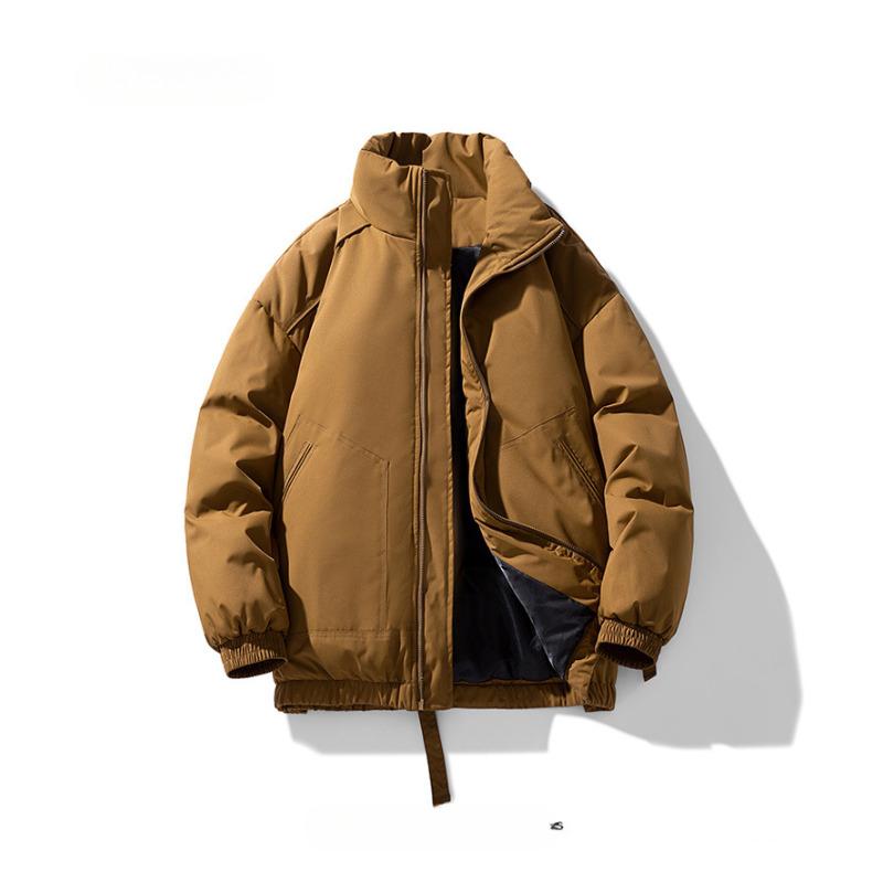 

Зимняя новая куртка в стиле ретро в стиле Гонконга с воротником-стойкой, утолщенная, однотонная, для пары, из хлопка L