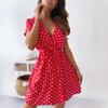 Women Summer Fashion Short Sleeve V Neck Mini Dress Female Polka Dot Split Dresses Vestidos for Women Beach Party Boho Dress