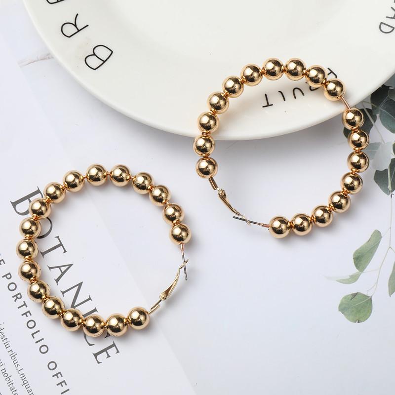 Vintage Gold Color Beads Hoop Earrings For Women Exaggerated Round Beaded Circle Big Hoops Earring Jewelry Female Pendients Gift