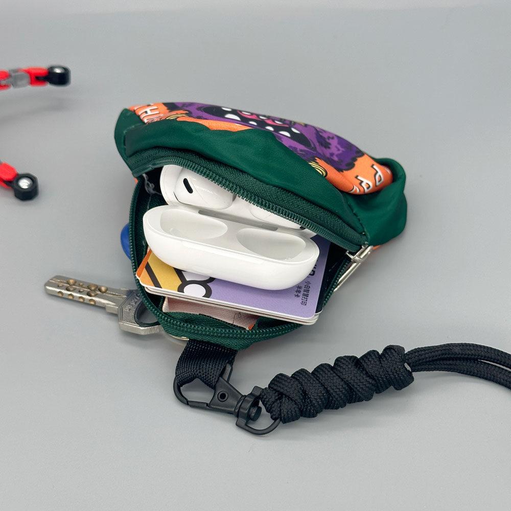 Headset Zipper Mini Bag Storage Small Change Coin Key Portable Pouch with Lanyard