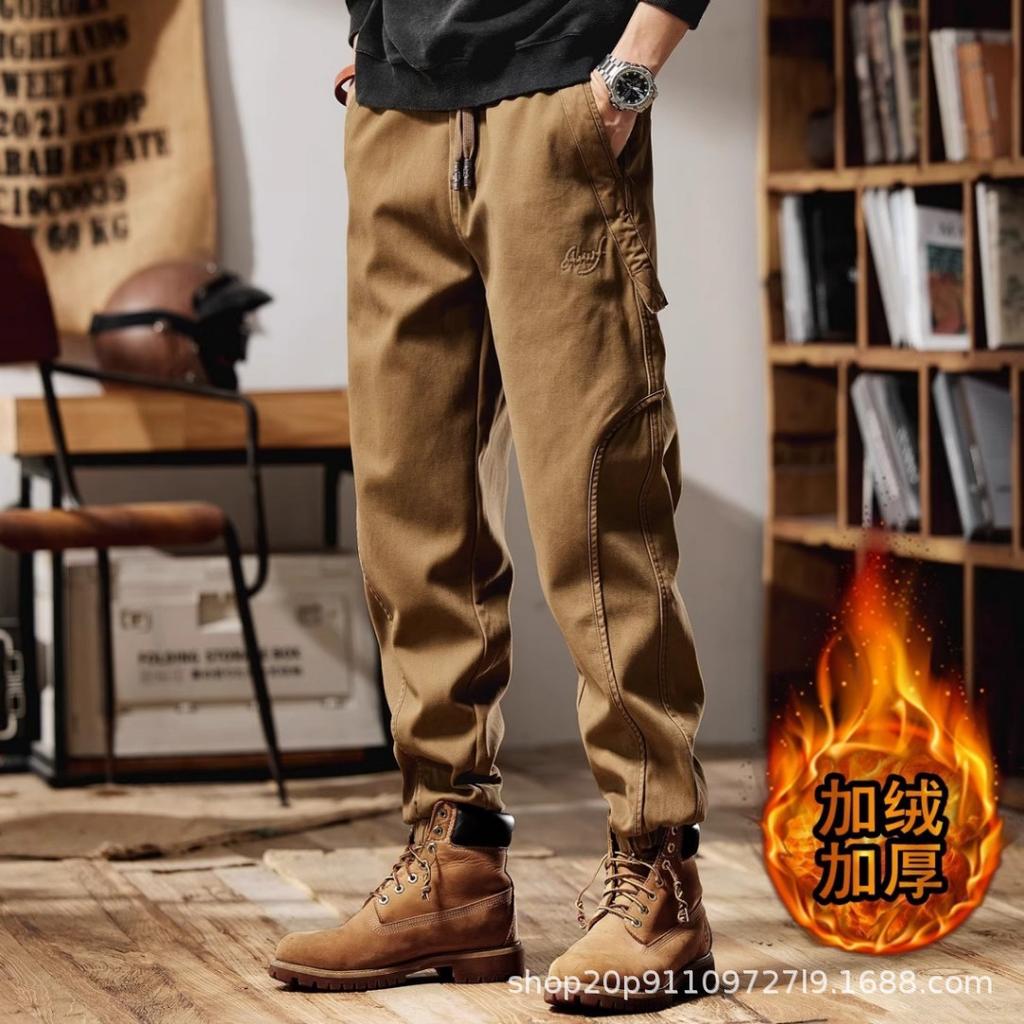 Retro Tooling Pants Men's Loose Straight Tie Harlan Pants Autumn and Winter Casual Pants