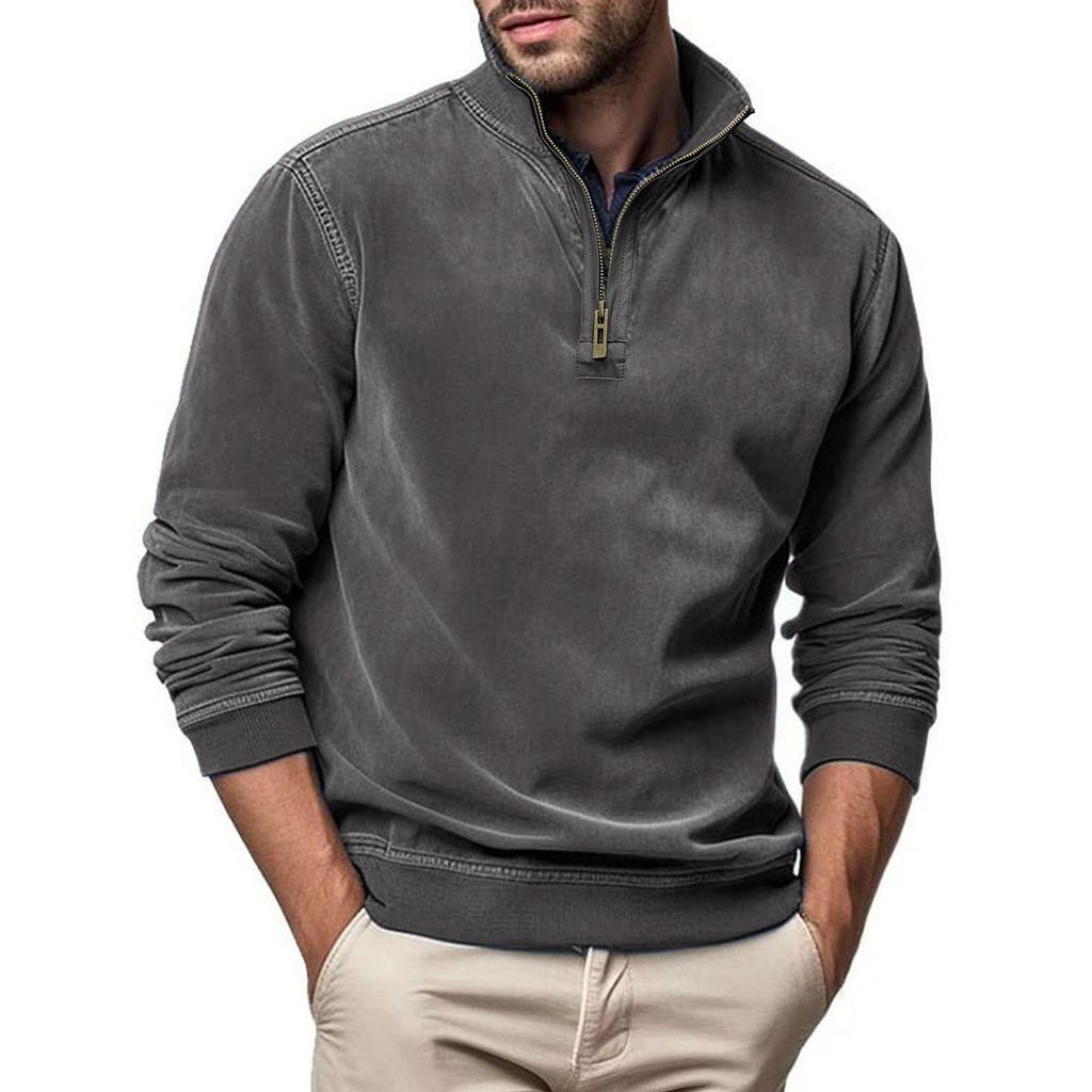Jersey de manga larga con cremallera y cuello alto pequeño para hombre, informal, ajustado, a la moda