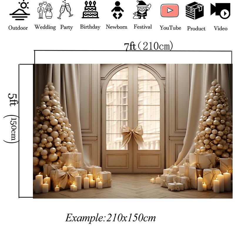 Mocsicka Gold Christmas Tree Curtain Background Wedding Birthday Party Backdrop Photography Window Door Prop Photo Studio Banner7