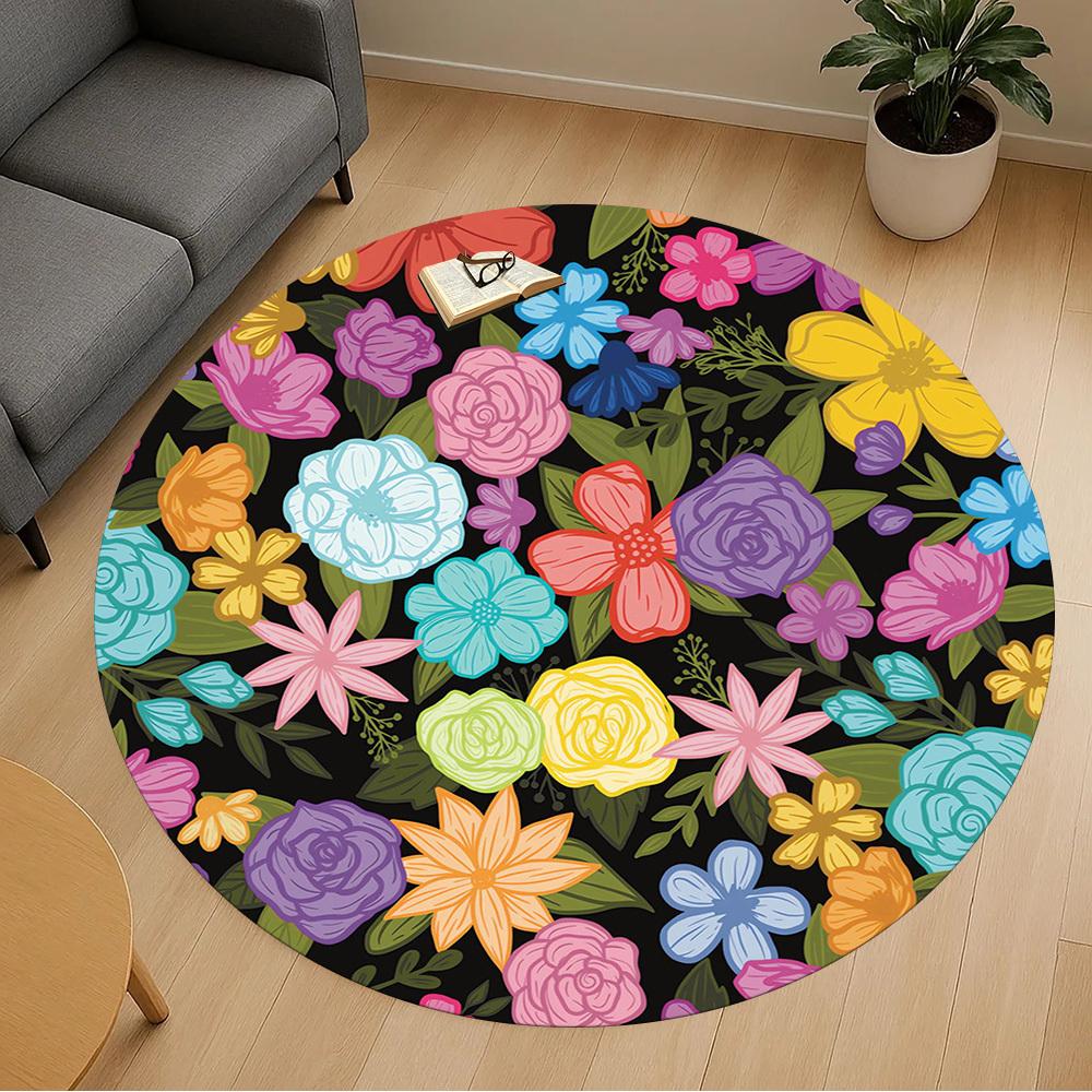 1pc Flowers Pattern Round Chair Mat Area Rug - Non-Slip, Floor Mat for Office, Bedroom, and Indoor Decor -1002163