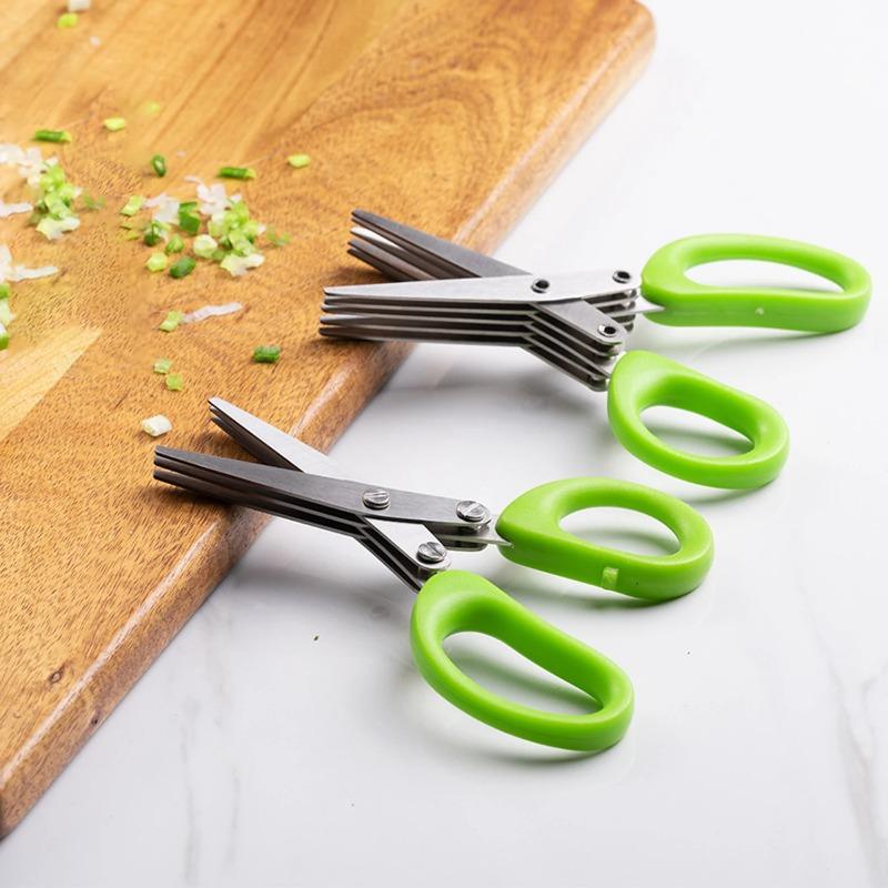 Multi-functional Stainless Steel 3/5 Layer Kitchen Scissors, Pepper Shredded Chopped Scallion Cutter Cut Cooking Tool