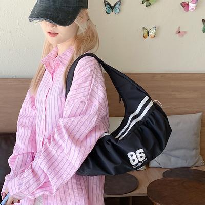 Fresh Nylon Sports Style Striped Pleated Fashion Casual Shoulder Bag 2025 New Personality Trend Underarm Women's Bag