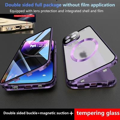360° Full Closed Lens Glass For iPhone 16 15 14 13 12 Pro Max Plus Case Metal Aluminium Alloy Magnetic Magsafe Protection Cover