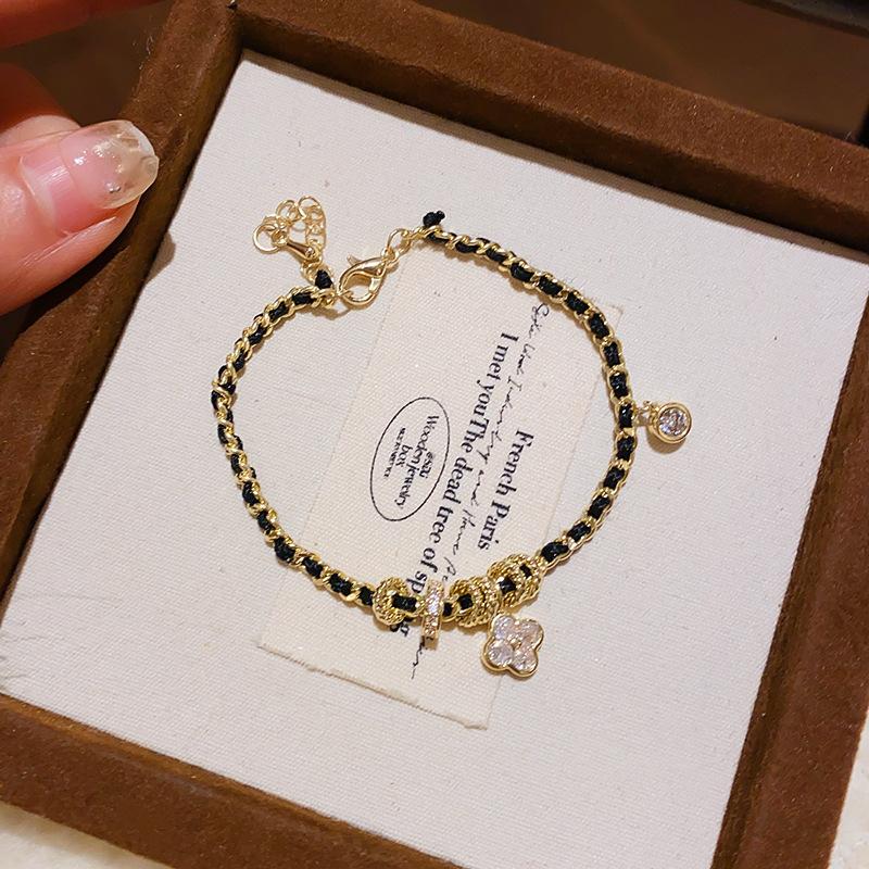 Браслет-цветок из искусственной кожи с цепочкой и цирконами, женский, нишевый, универсальный, подчеркивающий темперамент, легкая роскошь, ювелирное изделие