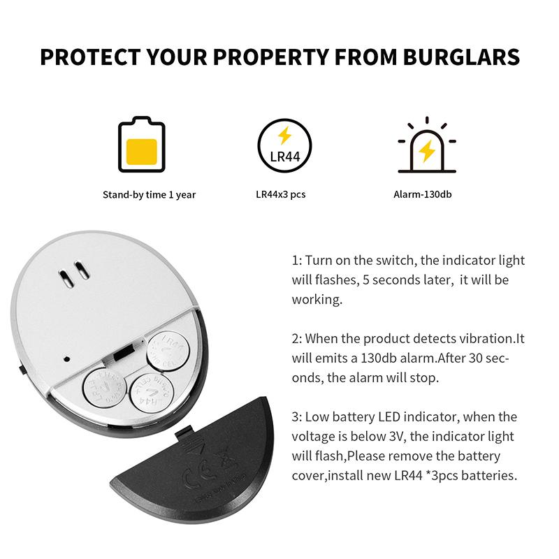 Trådlös dörr- och fönstervibrationssensorlarm 130dB Glasbrott Anti-stöldsensor, Enkel installation för hemsäkerhetsskydd