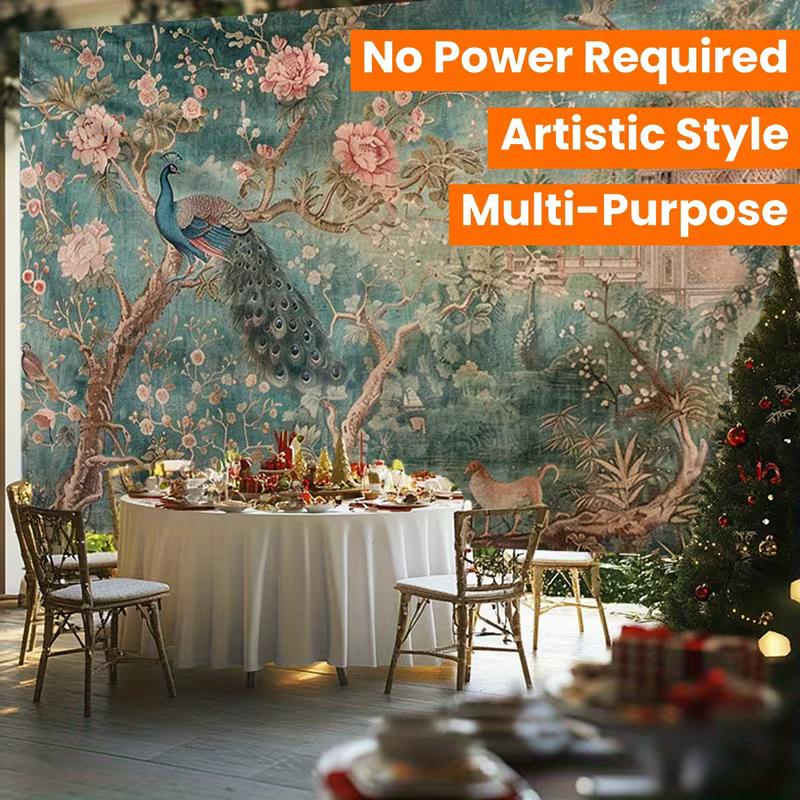 2D Antique Peacock Floral Tapestry Aesthetic Home Background Cloth