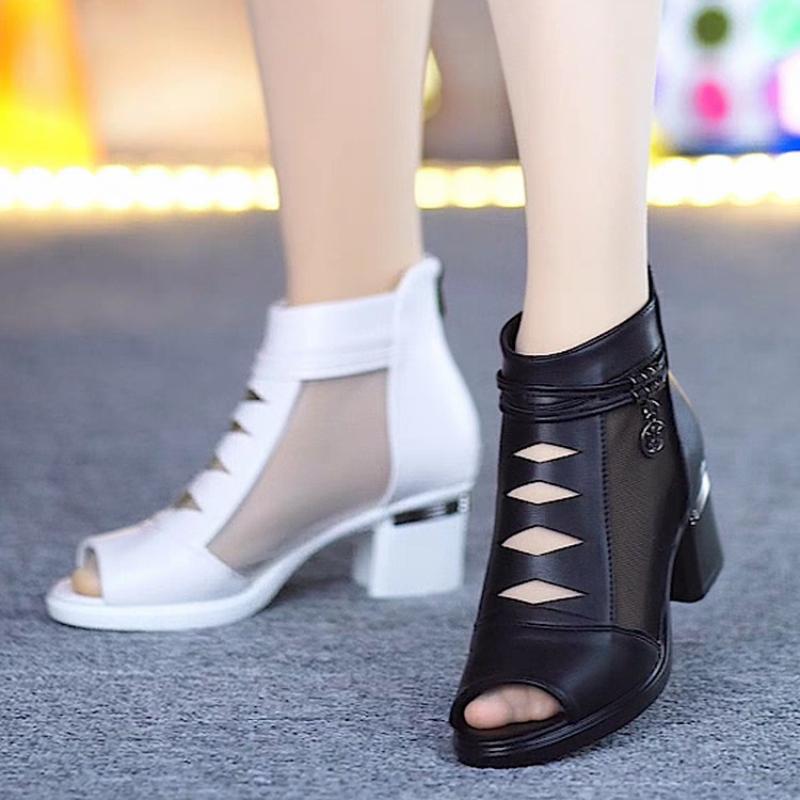 Nuovi Sandali Estivi da Donna con Tacco Alto Rete Traforata Punta Aperta Scarpe da Donna Bocca di Pesce Zip Posteriore Sandali da Donna Scarpe Casual da Esterno