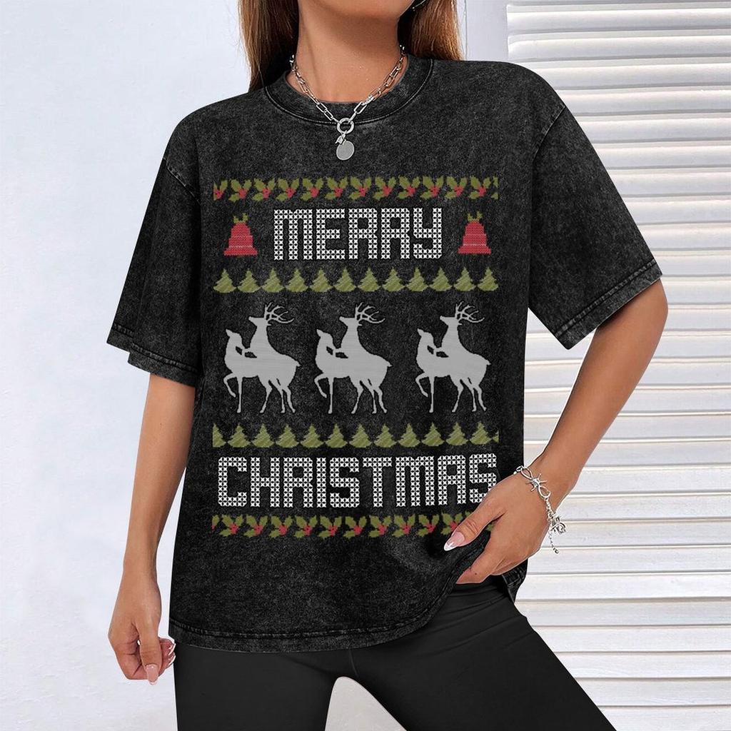 Ugly Christmas Sweater Funny Reindeer Holiday Deer Tshirt Plus Size All Match Tee Shirt