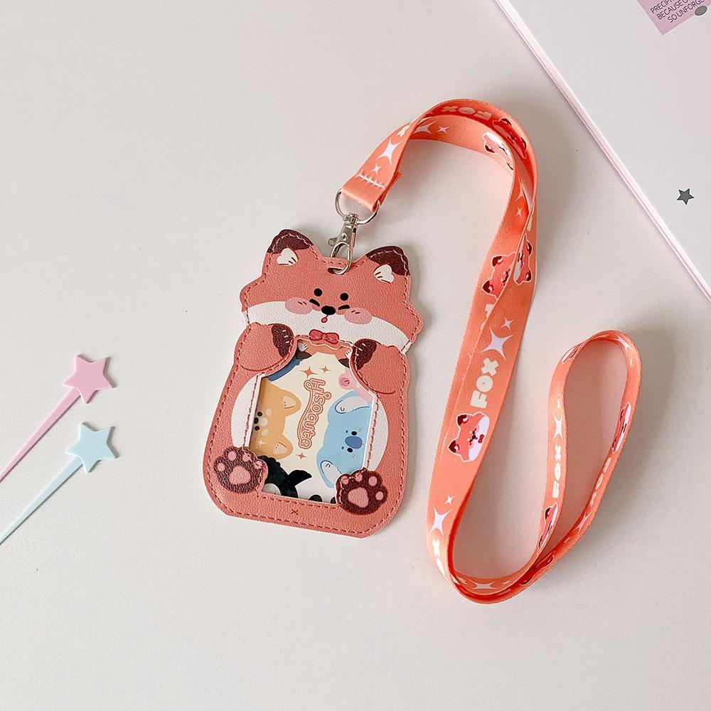 New Cartoon Animal Card Holder With Lanyard Badge Holder Children's Bus Card Case Waterproof PU Leather ID Holdersr
