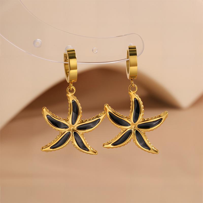 Starfish Drop Oil Titanium Steel Earrings Trendy Luxury Beach Style Stainless Steel Earrings Personalized 18K Earrings