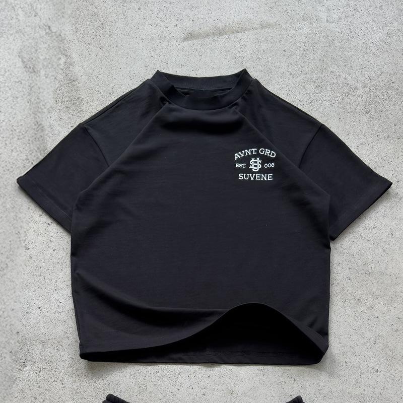 Европейская и американская летняя футболка с вышивкой букв, свободного кроя, обычная, с коротким рукавом S чёрный