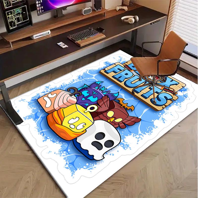 Tapis en Polyester Blox Fruit, Tapis d'Intérieur Doux pour Chaise de Bureau, Salon, Bureau d'Ordinateur - Design de Tapis Décoratif pour Bureau à Domicile