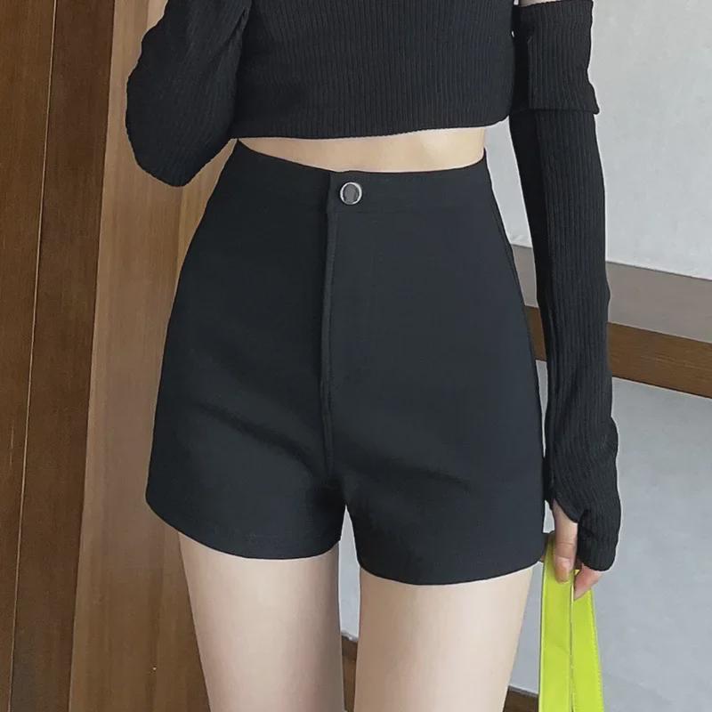 2023 Winter Velvet High Waist Black Slim Shorts - Women's Trendy All-Match Boots Outerwear.